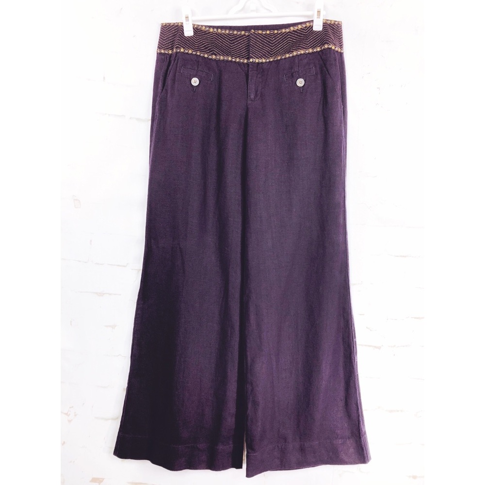 Anthropologie Idra Dark Plum Linen Pants Size 12